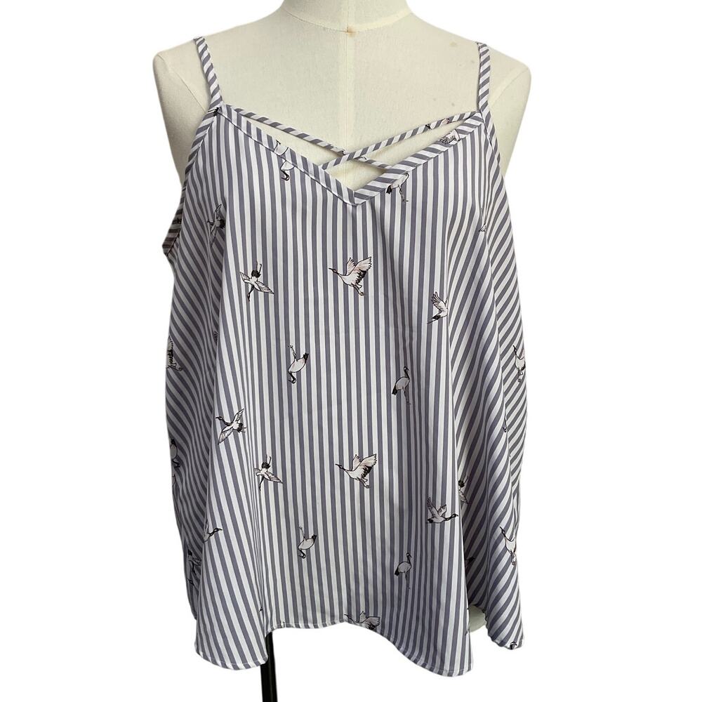Torrid Striped Crane Bird Print Cami Tank Top Plus Size 2X Strappy V-Neck Blouse